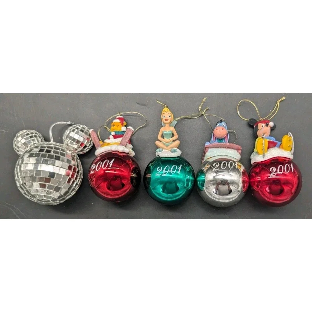 RARE Vtg Disney Christmas Ornament Lot 5x - Mickey Eeyore Tinkerbell Pooh Bear